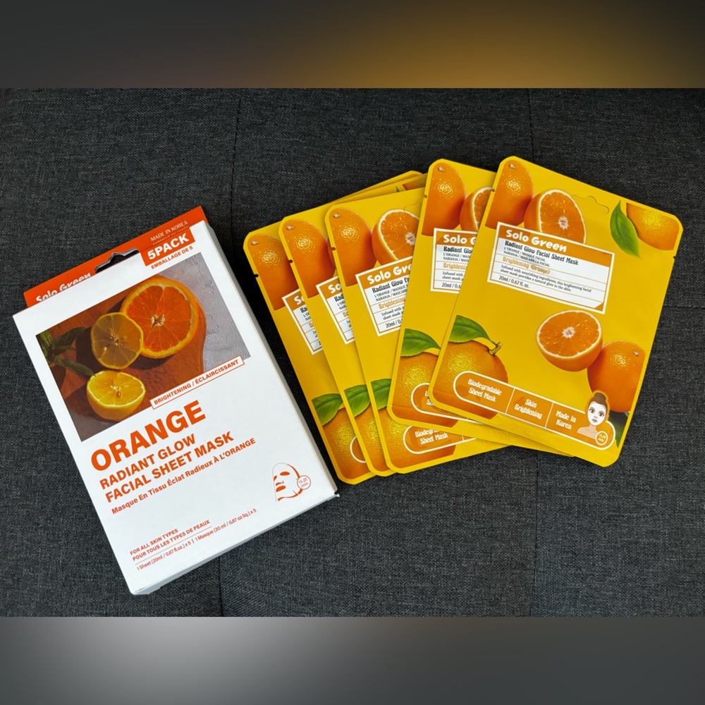 5 items x $25 - 5 pack korean Orange Radiant Glow Facial Sheet Mask Pack NEW